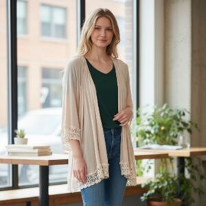 Crescent Kimono with Crochet Lace trim